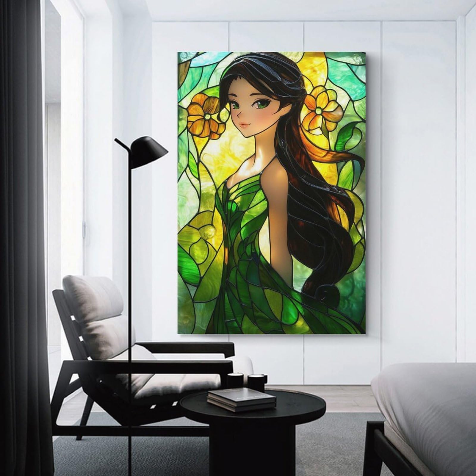 Junmoney Unframe-Style-10-1 Stained Glass Woman Wall Art Print, 20X30inch(50X75cm), For Living Room, Bedroom, Office Or Hallway, A Flexible Wall Accent For Shared Spaces
