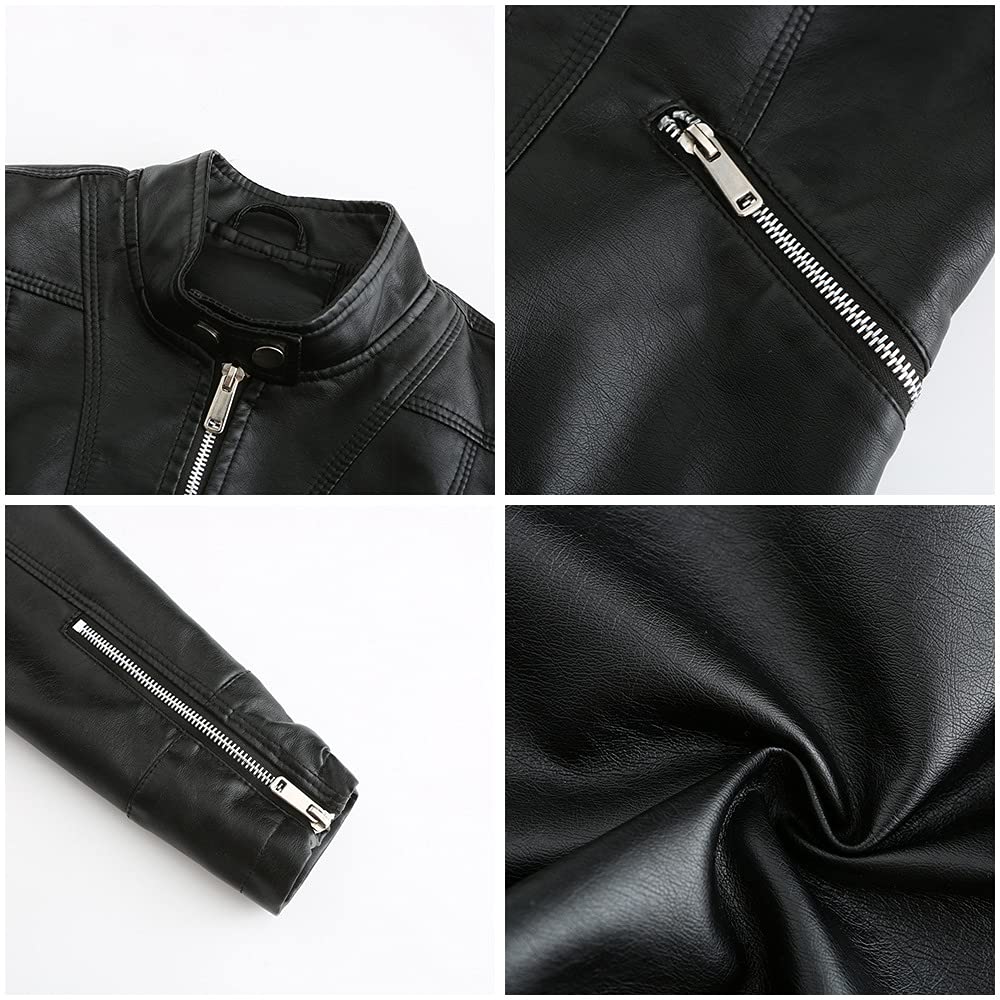 Valin Damen Kunstleder Kurze Bikerjacke Stehkragen Jacke,EU 38-48
