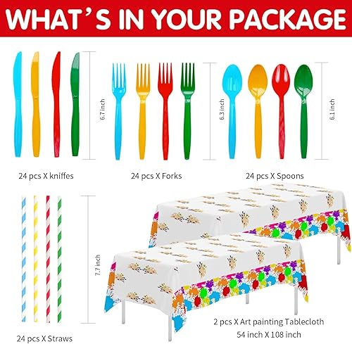 Miniatura 3 de Vajilla de decoración de fiesta de arte, suministros para fiestas de pintura, plato de papel, taza, servilleta, mantel, cubiertos, pintura