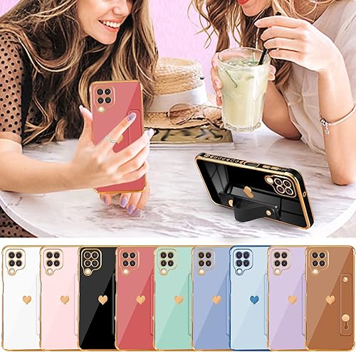 Miniatura 4 de Likiyami Funda 3 en 1 para Samsung Galaxy A12 con diseño de corazón para mujeres y niñas, bonita estética femenina de lujo, bonita con soporte para