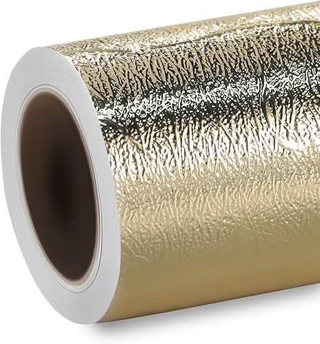 HTVRONT Vinilo permanente metálico texturizado, 12 pulgadas x 6 pies, vinilo autoadhesivo cromado dorado champán compatible con máquina de corte