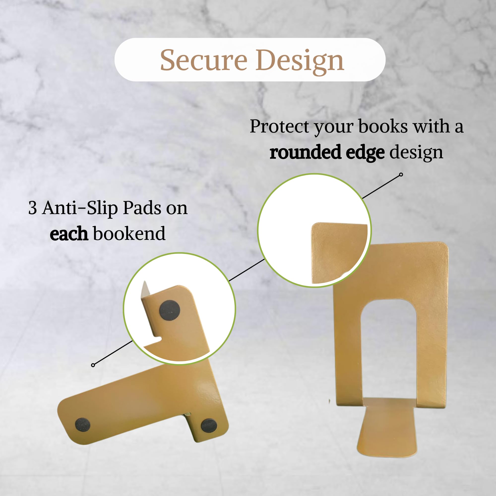Alessk Sujetalibros dorados, sujetalibros resistentes, sujetalibros para estantes, sujetalibros de metal para libros pesados, topes decorativos para libros, decoración del hogar u oficina,