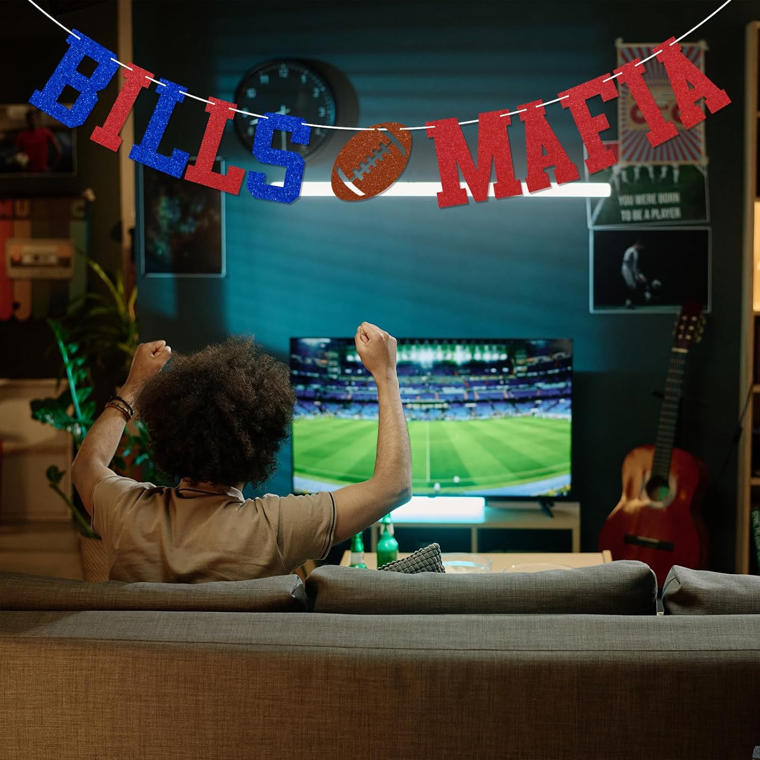 Bills Mafia Banner - Go Bills Sign, Football Party Decor, Bills Football Game Day Party Decorations Blue & Red Glitter - Image 4