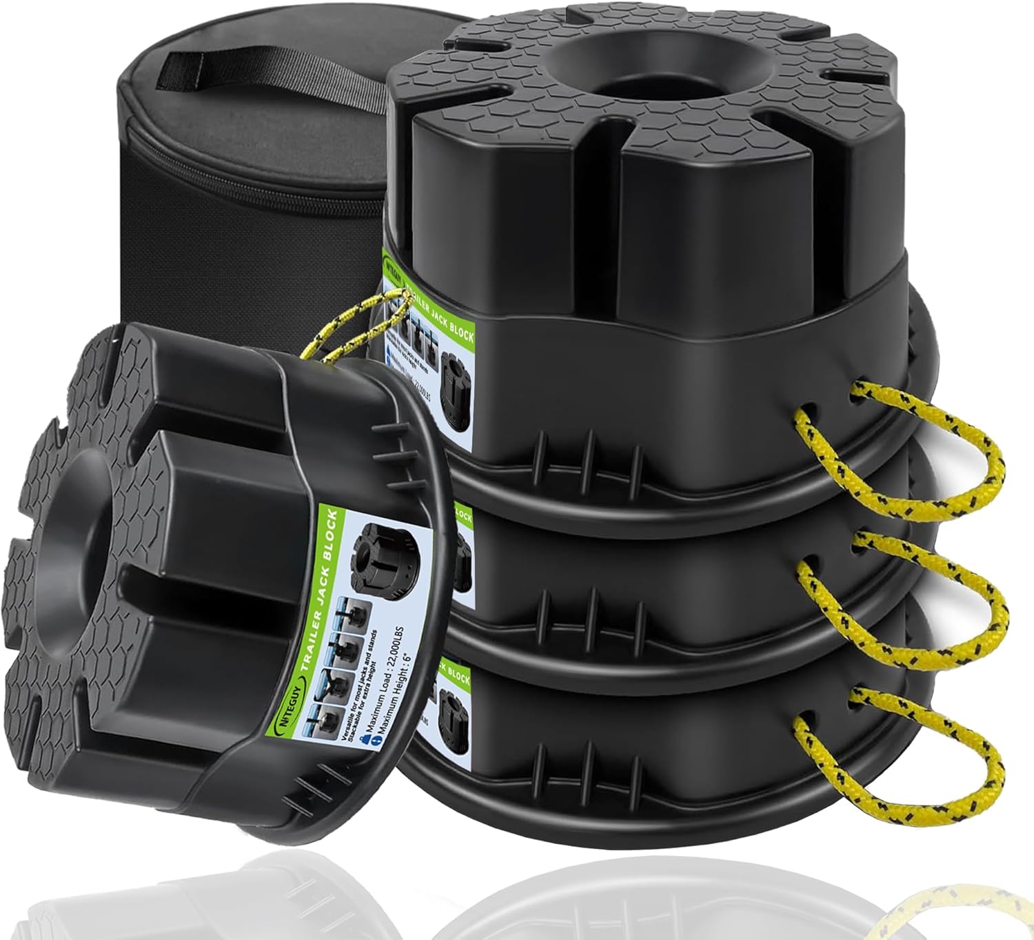 Trailer Jack Block RV Jack Blocks with Bag Stabilizers Blocks for Travel Trailer Heavy Duty Utility Stand Blocks for Tongue, Post, Foot, Fifth Wheels,4-Pack