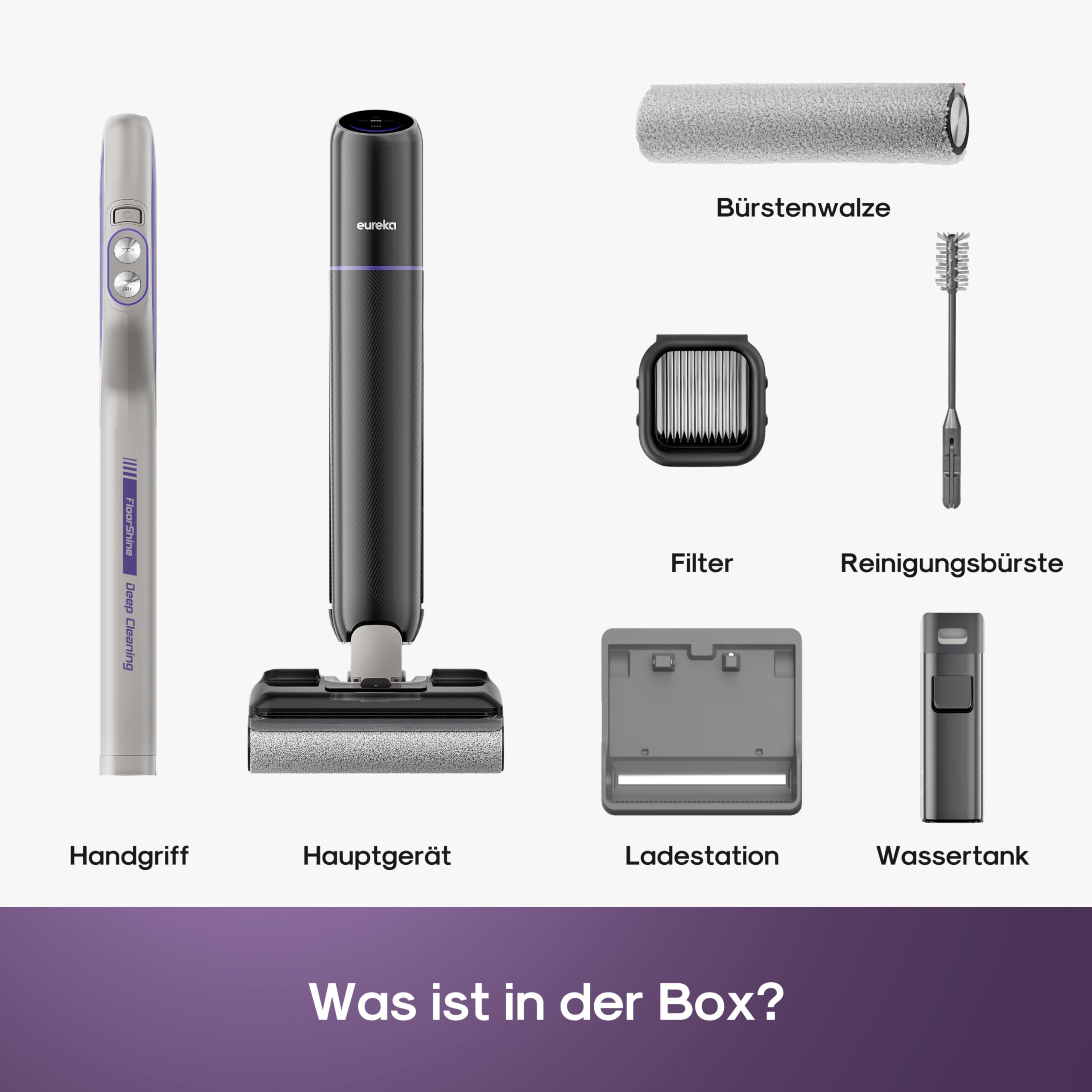 Eureka FloorShine 830 Nass Trockensauger Akku für Hartböden, 24.000 Pa Saugwischer 180° Flachliege, Anti-Tangle 3,0, Selbstreinigung & 75°C Heißlufttrocknung, 60 Min Laufzeit, Nasssauger Böden