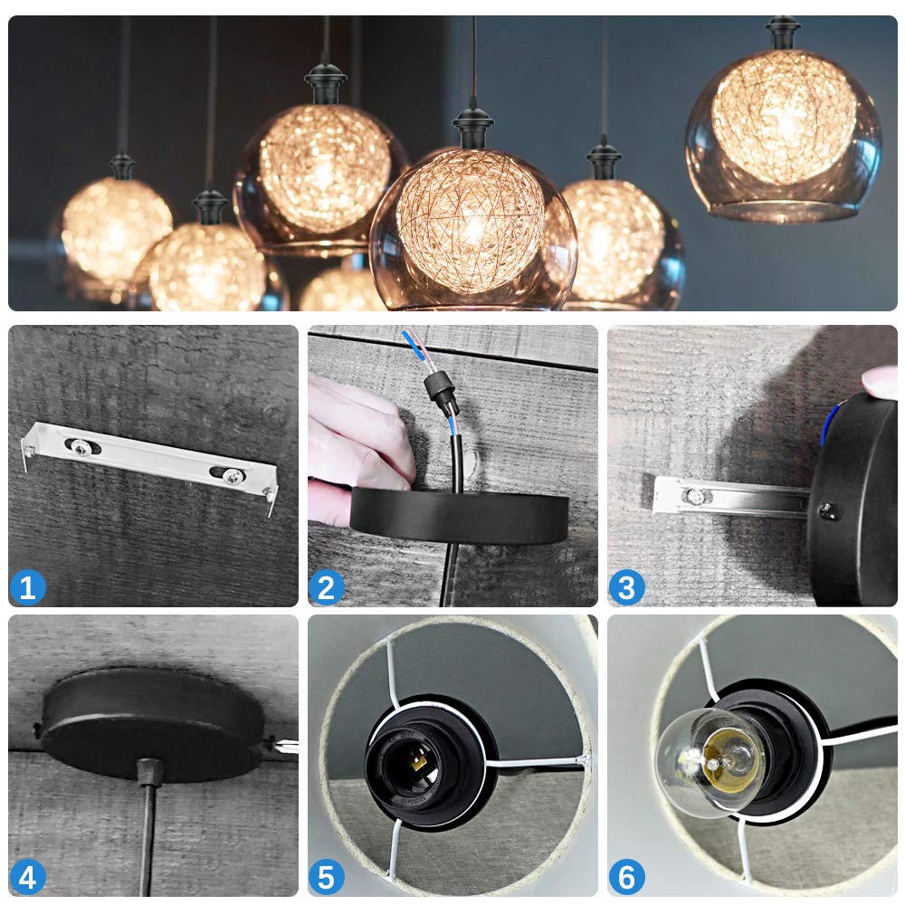 EMAGEREN 2 Pack Black Pendant Light Fitting E27 Ceiling Rose Pendant Vintage Pendant Lamp Holder