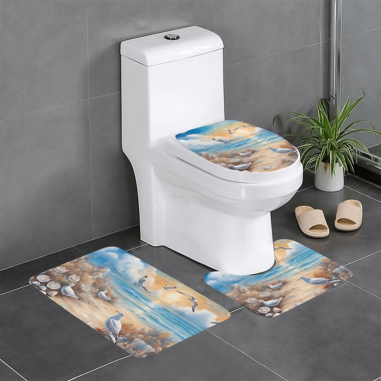 Tapis de salle de bain motif mouettes anti-glisse pour sol humide
