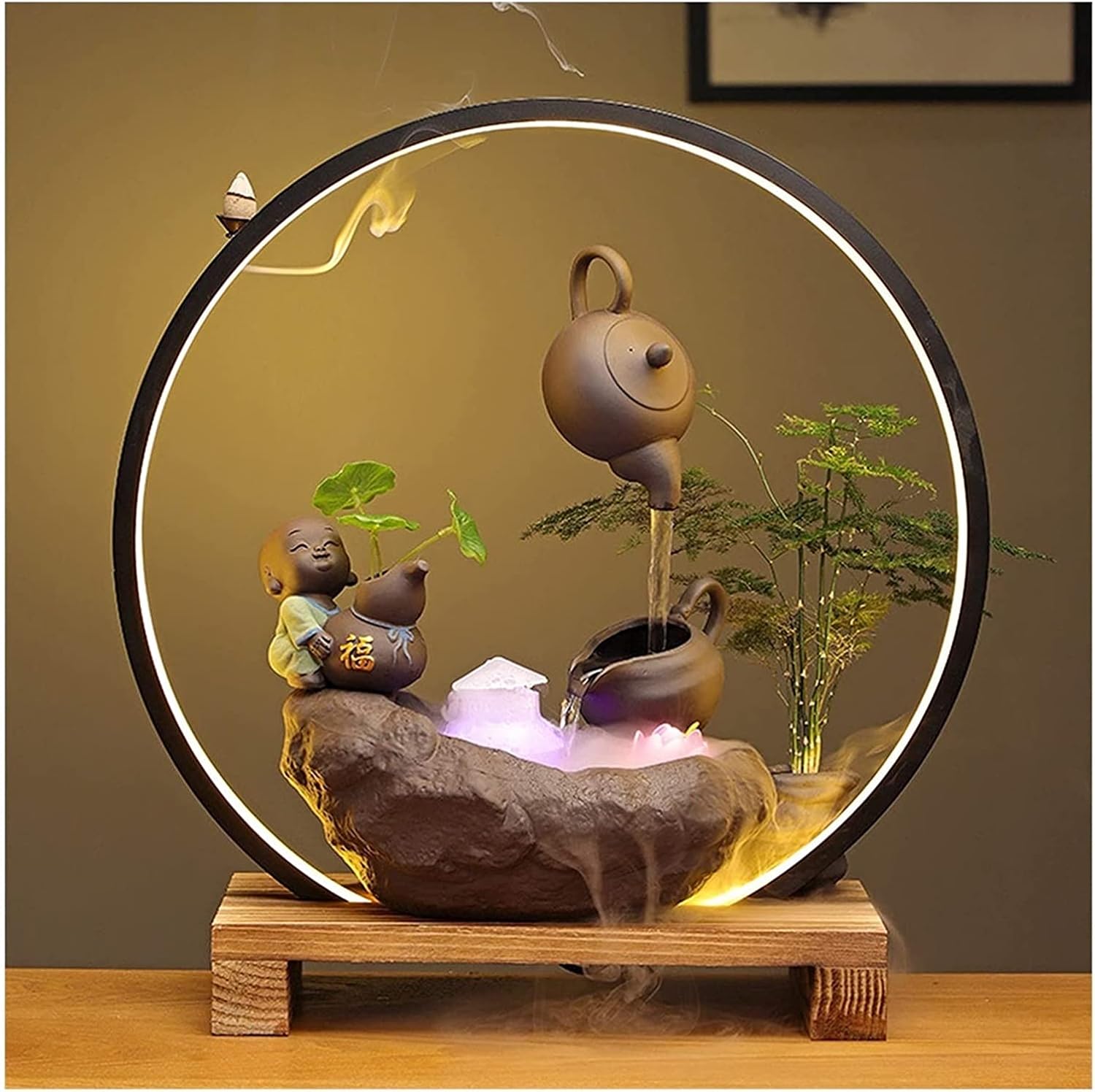 Desktop Decoration Tabletop Fountain Creative Hanging Pot Water Object Lamp Circle Backflow Incense Burner Feng Shui Lucky Living Room Shop Desktop Decoration Tabletop Fountains Desktop Fountain