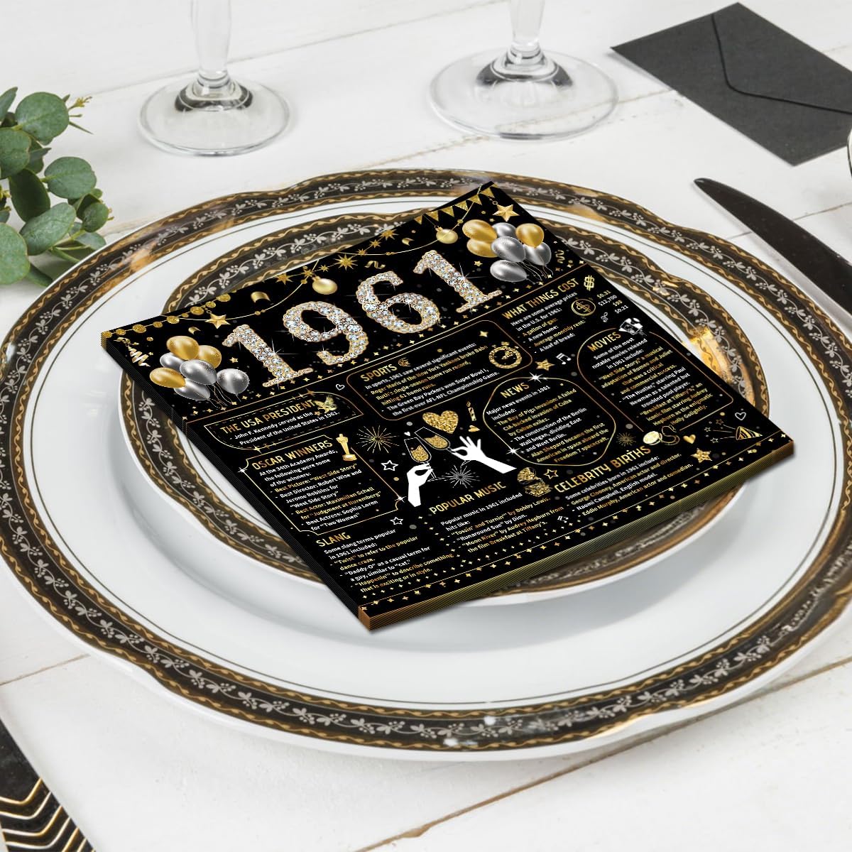 50 PCS 65th Birthday Napkins - 65th Birthday Decorations for Women Men 65th Anniversary Decorations Disposable Napkins Vintage 1961 Black Gold (6.5 x 6.5 In)
