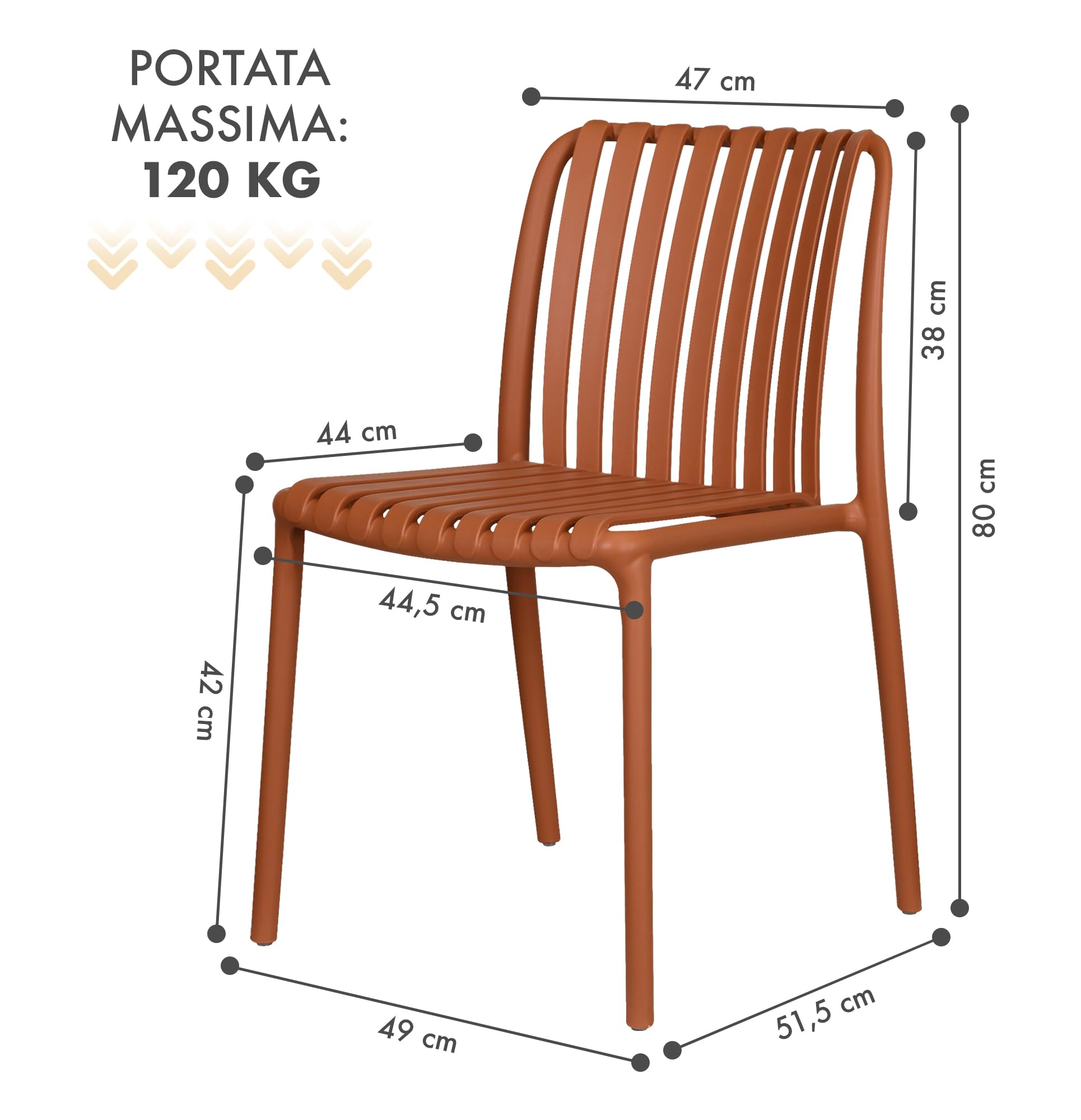 IlGruppone Set 4 Sedie in Polipropilene e Fibra di Vetro Sedia Cucina Trattamento UV Antiscolorimento Giardino Interno Esterno Moderne Robuste Resistenti Impilabili - Maya-Arancio
