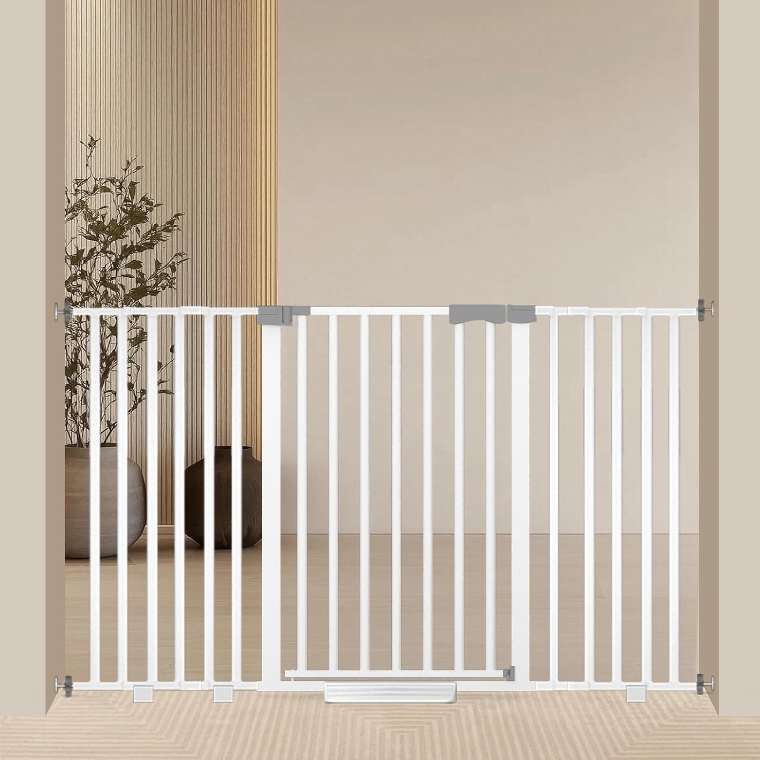 Extra Wide Baby Gate Fits 30-63 Inch Wide Opening, Toddler Pet Gate for Stairs Doorways Hallways Indoor, Walk Thru Large Long Dog Gates Pressure Mounted Black White-30" Tall 29.9-63.0'' Wide