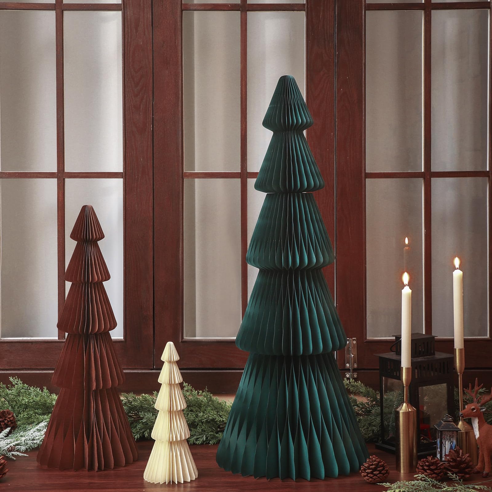 Fullhawl Árbol de Papel de Navidad Grande de 3 pies, 2 pies y 1 pie, árboles de Navidad de Panal, árbol de Navidad 3D, árbol Plegable con imán para decoración de Navidad, Fiesta