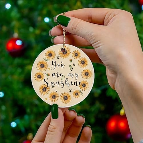 Miniatura 4 de Cheyan Funny You are My Sunshine Christmas Porcelain Ornament Home Decorations Christmas Pendants Sunflower Christmas Tree Hanging Ornament