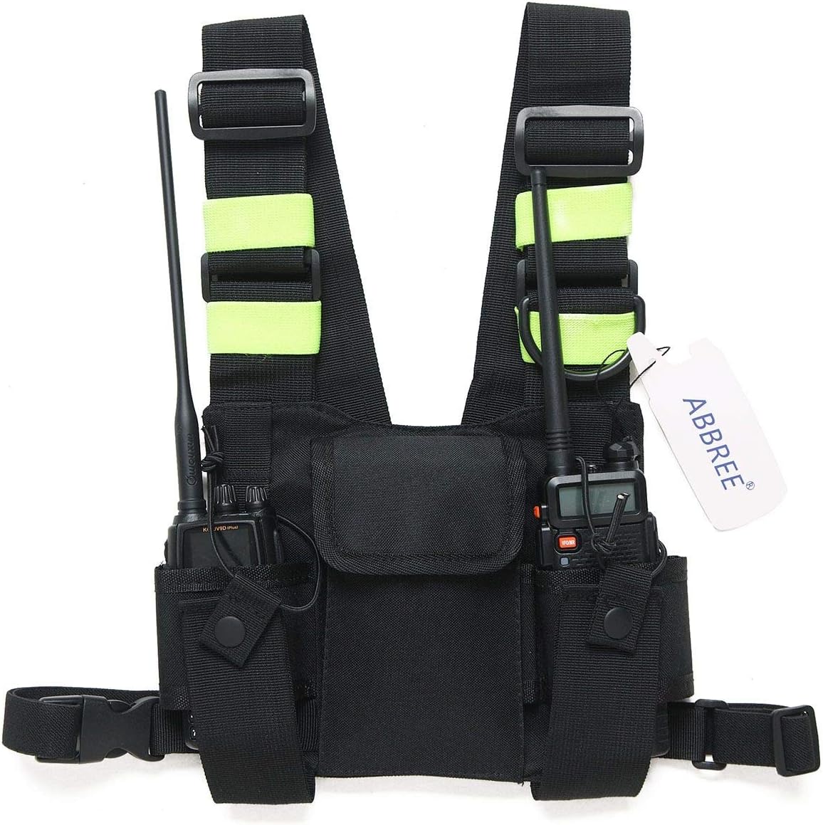 Abbree Front Pack Pouch Holster Vest Rig Chest Bag Carry Case for Baofeng UV-5R BF-82HP BF-888S QUANSHENG UV-K5 TYT Motorola Midland Two Way Radio (Bright Green)
