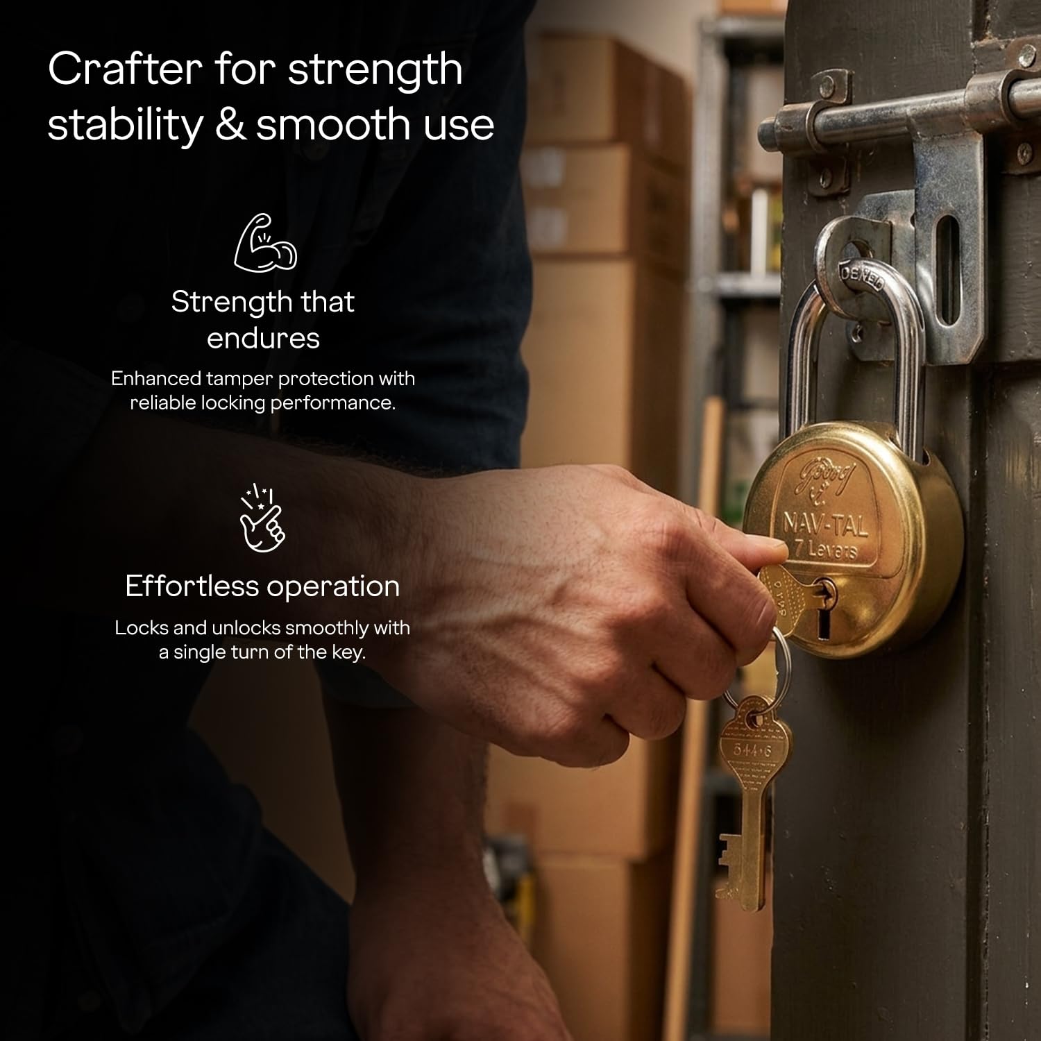 Godrej Locks Polished Finish Navtal 7 Levers 2 Key with Shut Height (Brass, 30 mm) — Amazon image 8