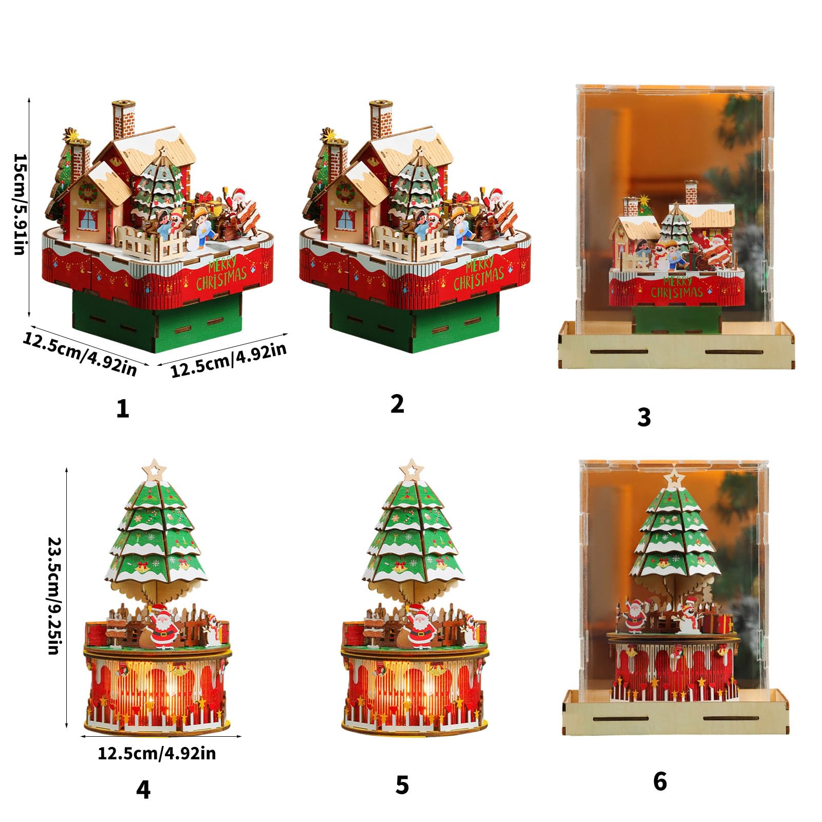 Carillon a forma di albero di Natale, in legno naturale, strumento fai da te con meccanismo musicale rotante, decorazione natalizia musicale