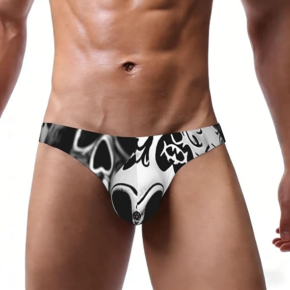 Black and white skulls Men's Underwear Briefs Sexy Low Rise Bikini Moisture Wicking Breathable Underpants