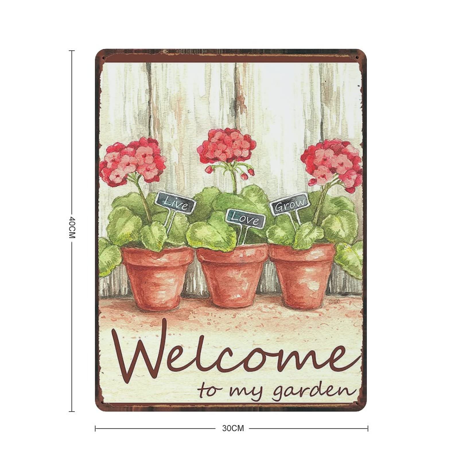 Vintage Blechschild 'Welcome To Our Garden' – 30,5x20,3 Cm, Metall, Für Garten, Terrasse & Hof