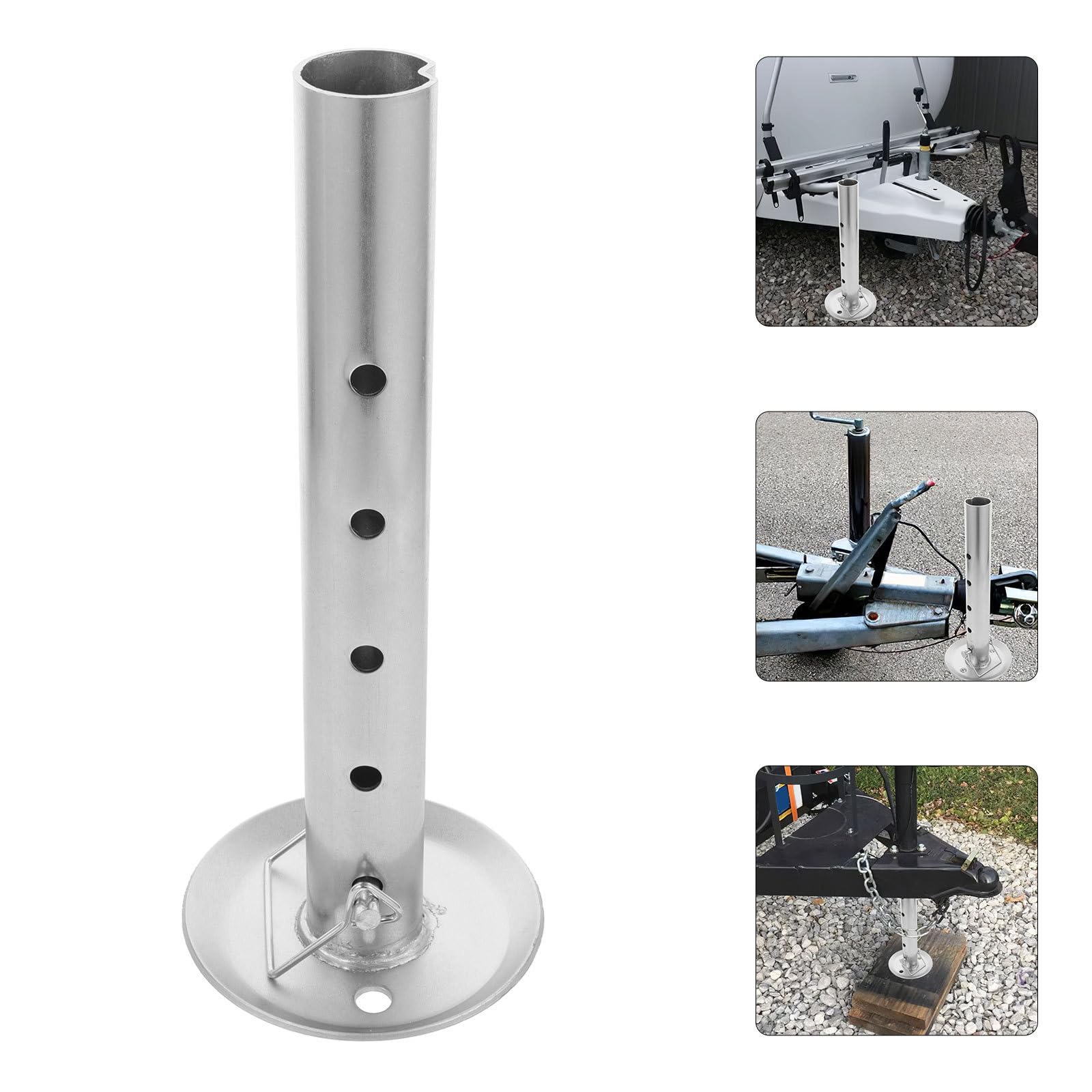 Tubo de Gato para Remolque Pata de Repuesto para Gatos de Remolque y Caravanas Acero al Carbono Plata Altura Ajustable Manual