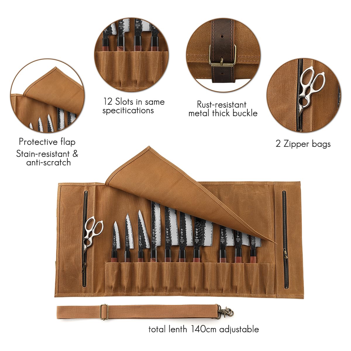 HEZHEN 5 Piezas Set Cuchillo Cocina de Acero de Damasco con Bolsa de Lona para Cuchillos