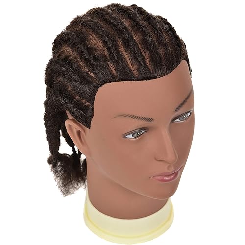 Miniatura 3 de Kalyx Cabeza de maniquí afroamericano con cabello 100% humano, rizado, peluquería, práctica, entrenamiento, cosmetología, maniquí para corte de