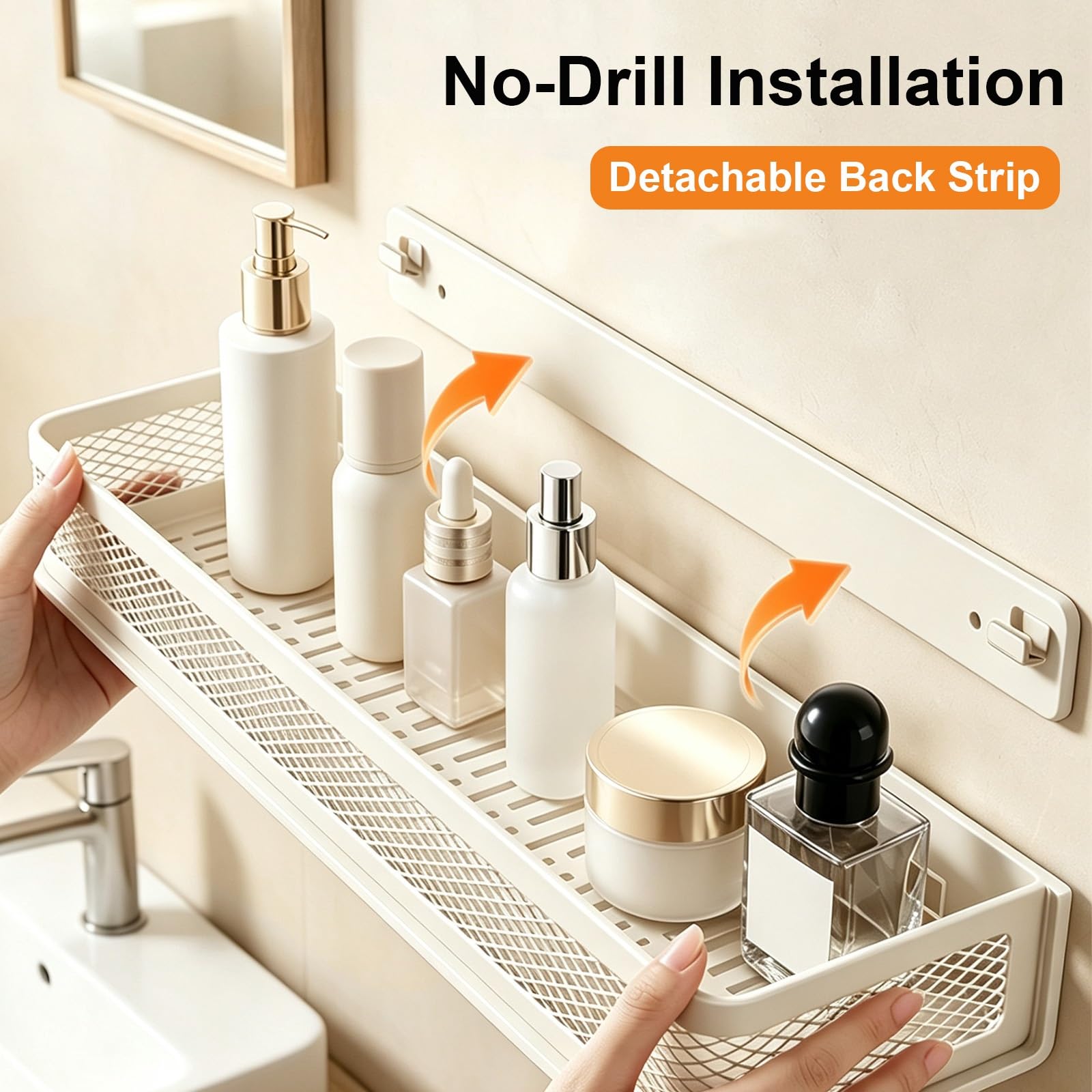 Porta Shampoo Adesivo Rimovibile, Organizer da Doccia a Parete Senza Fori | Disponibile con/senza Portasciugamani per Bagno, Cucina, Balcone, Dormitorio, Appartamento(Nero,60cm/23.6")