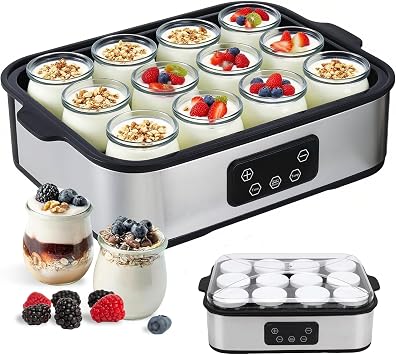 Automatic Yogurt Maker 12 180ml Jars Digital Yogurt Maker Machine Adjustable Temperature 48H Time Control for Fresh Homemade Yogurt Dessert, Led Display Multi-Function 2160ml Electric Yogurt Machine