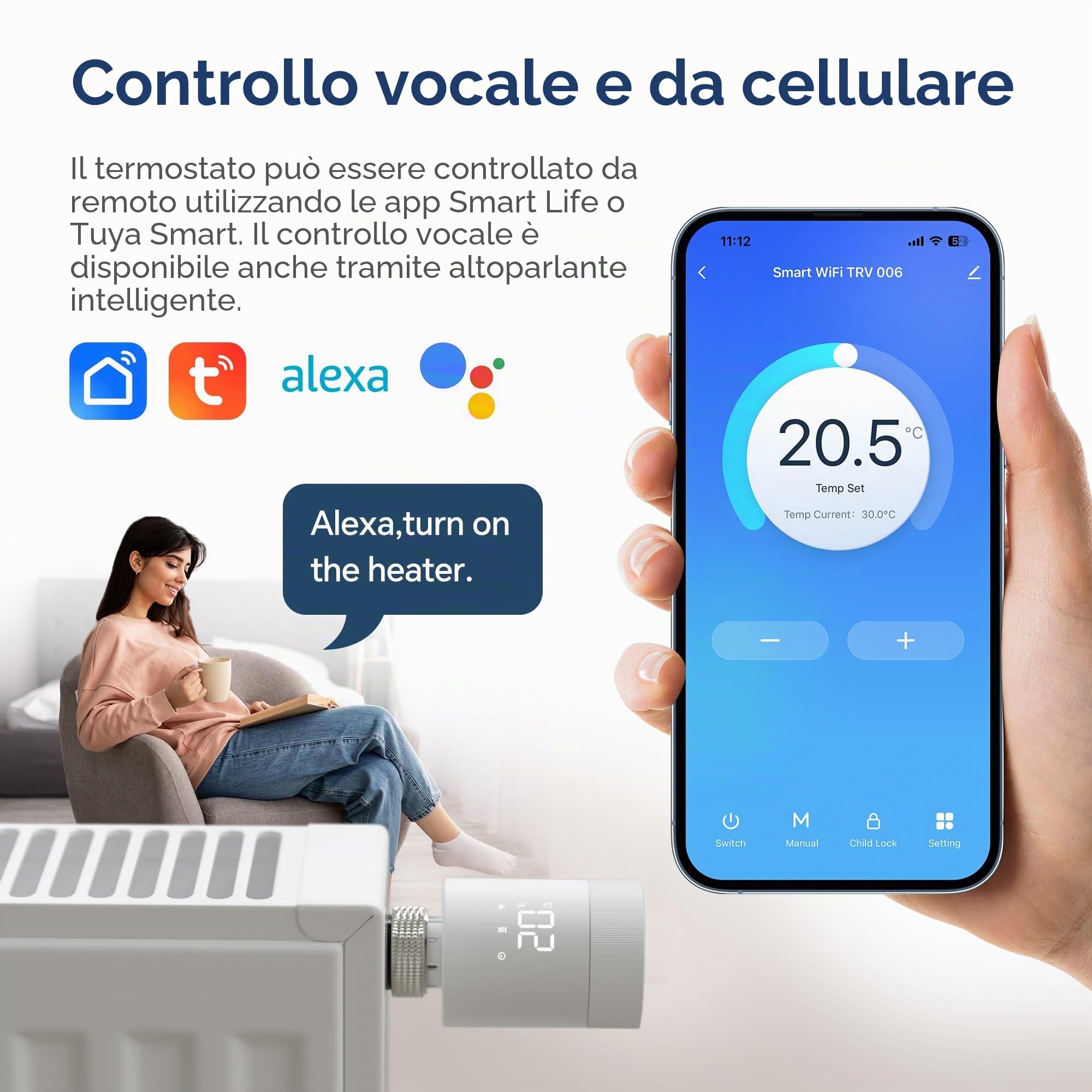 Beok Termostato intelligente per radiatori, termostato di riscaldamento Wifi Testa termostatica per radiatori Regolatore di riscaldamento digitale Wifi, controllo tramite App Tuya,Alexa TRV-804