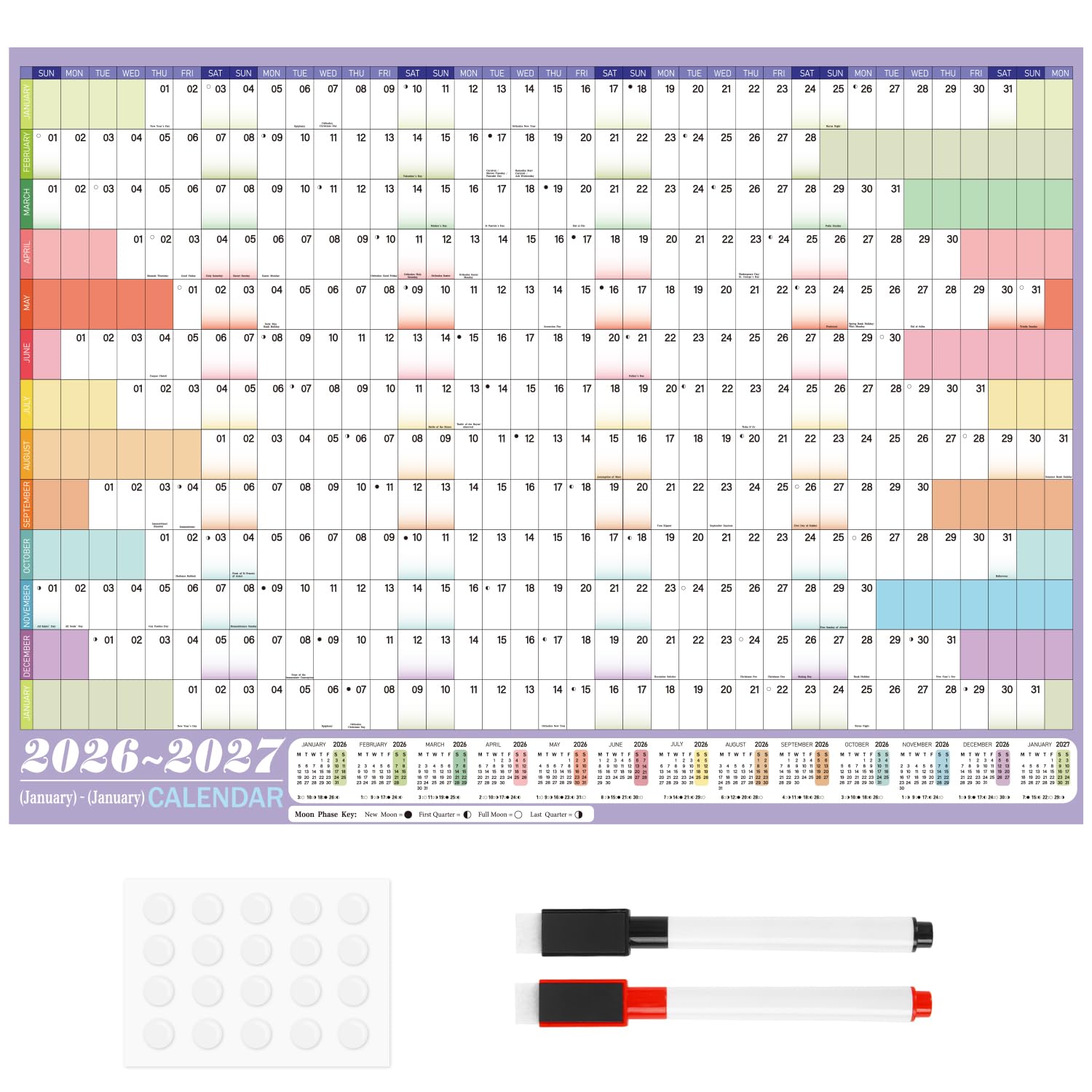 VEYLIN 2026 Wall Planner Academic Calendar 2026 Wall Calendar Yearly Wall Planner 2026 With Stickers A1 Large 85cm X 58cm