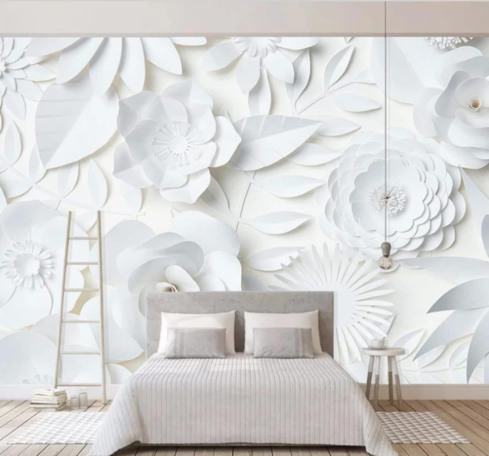 Xlming 250Cm×170Cm(B×H) Three Dimensional Minimalist Exquisite White Flowers 3D Wallpaper Luxury Silk Study Dining Feature Sofa Grey Bedroom Living Room Tv Decorative Wall-250Cm×170Cm