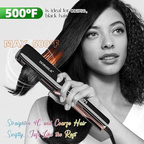 Miniatura 2 de DORISILK Alisador profesional de alta temperatura de 500 grados, plancha plana ancha de cerámica, alisador y rizador de pelo 2 en 1, plancha plana