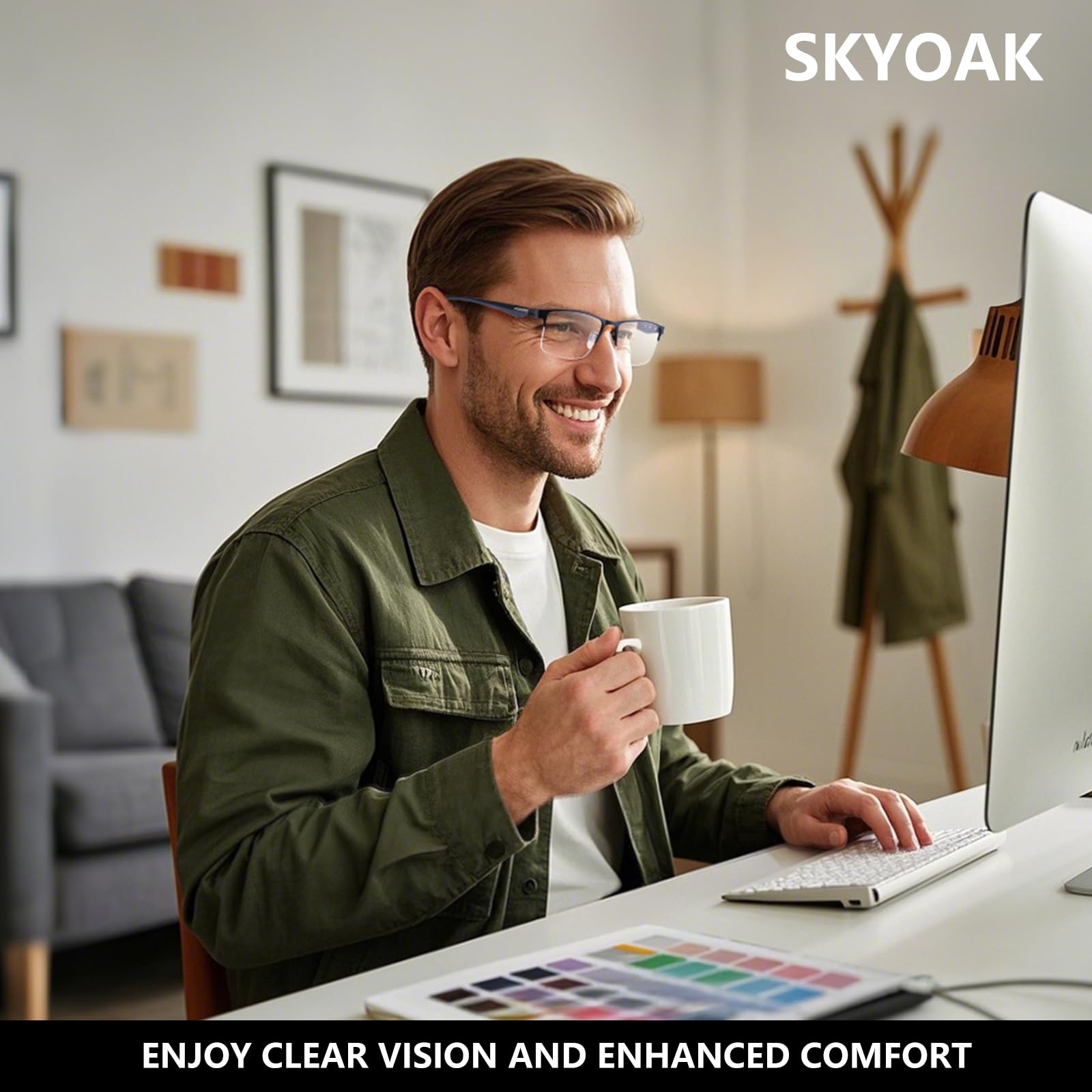 SKYOAK 2 Pack Mens Premium Bifocal Reading Glasses, TR90 Temples Blue Light Blocking Near/Far Dual-use Computer Readers Anti UV/Eye Strain Quality Half Frame Eyeglasses for Men, 2.5x