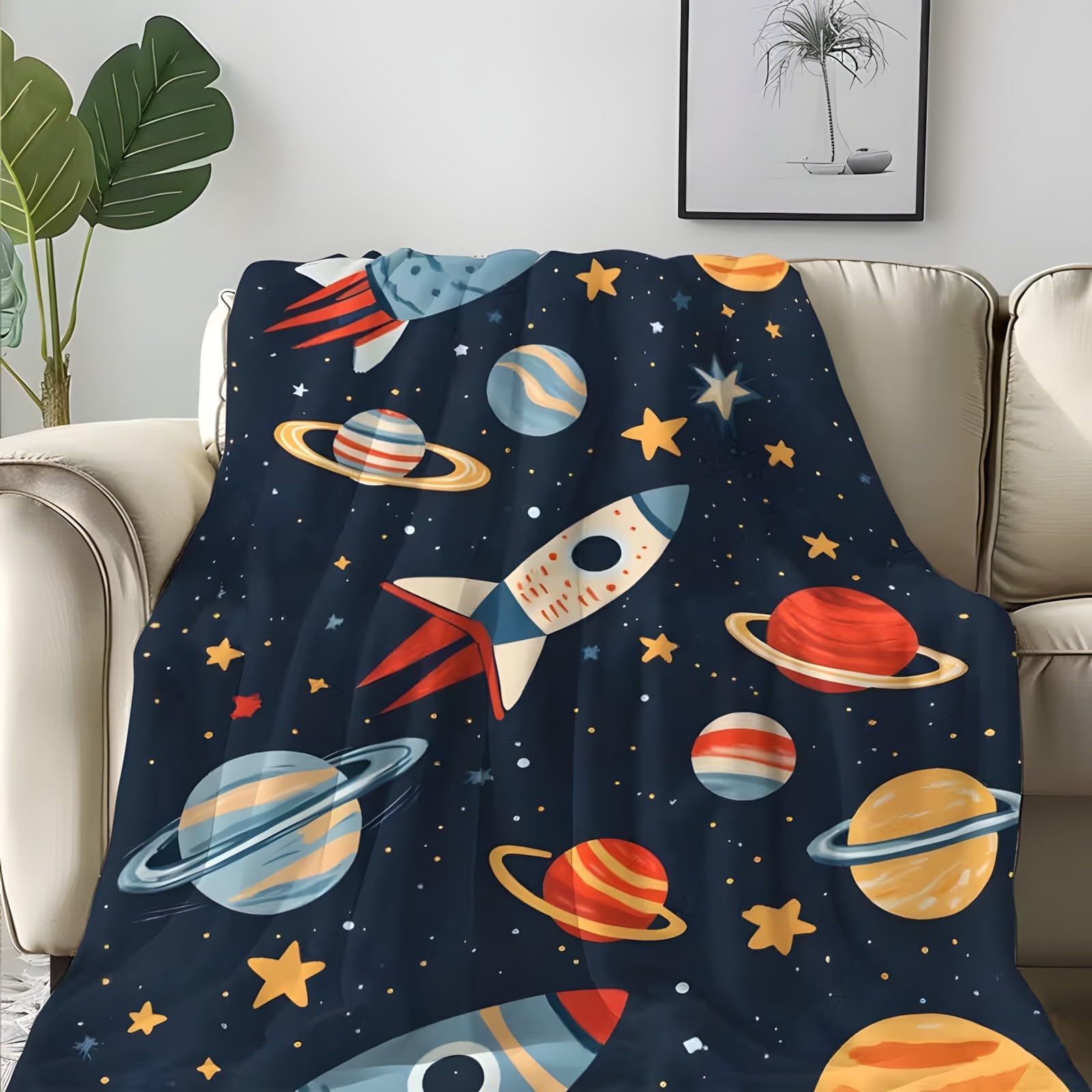 Couverture polaire fusée spatiale pour cocooning salon et lit double