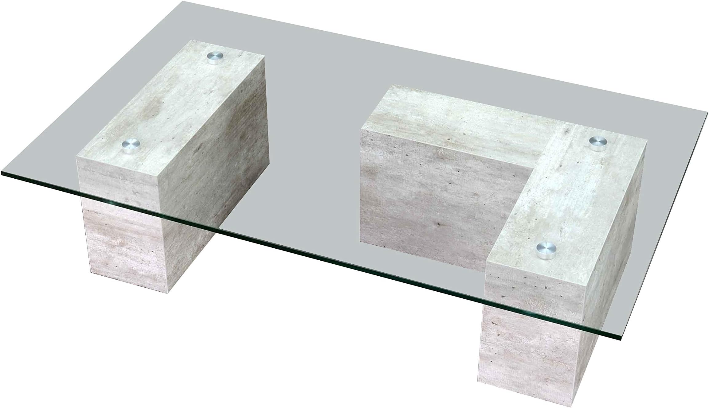 Low Table Muretto Concrete Finish cm 100 x 60 H27 in Melamine 'Worked In Folding with Tempered Glass Thickness 1 cm. Italian entirely Product