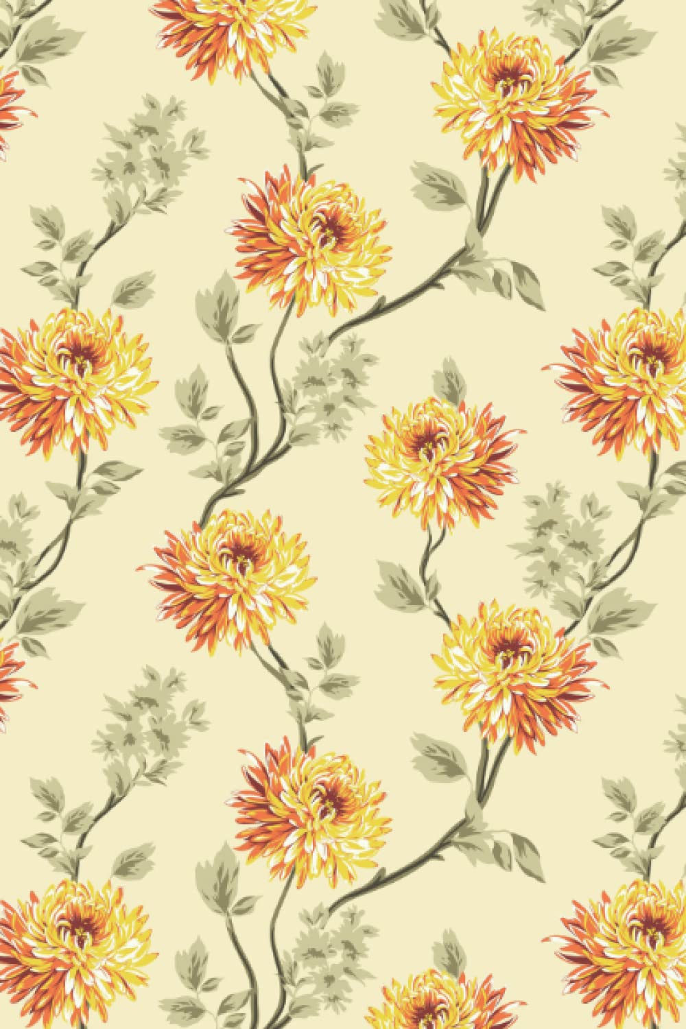 Vintage Yellow Marigold Flowers Notebook Journal Blank Wide Ruled Pages Paper Composition Book Daily Planner Notes