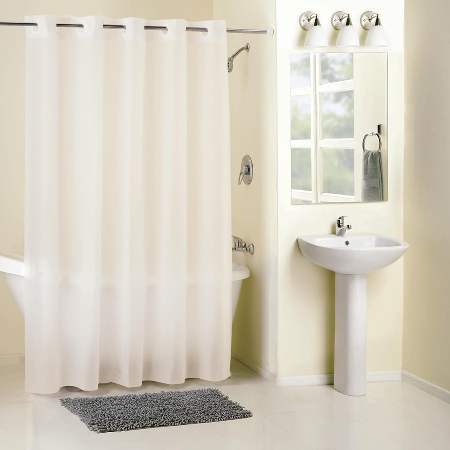 Hookless Full Length 2-in-1 Chlorine-Free PEVA Shower Curtain with Flex-On Rings for Easy Installation, 71" x 74", Water-Repellent, Easy Install, Frost (Pack of 6)