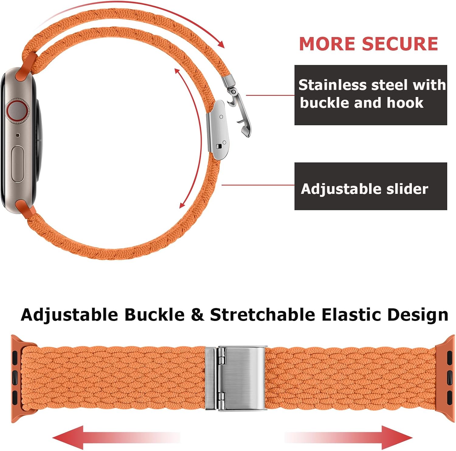 Anlinser Braided Solo Loop Compatible with Apple Watch Band 49/46/45/44/42mm, Elastic Nylon Sport Strap with Adjustable Buckle Designed for iWatch Ultra 3-1 SE Series 11 10 9 8 7 6-1, Orange image 3