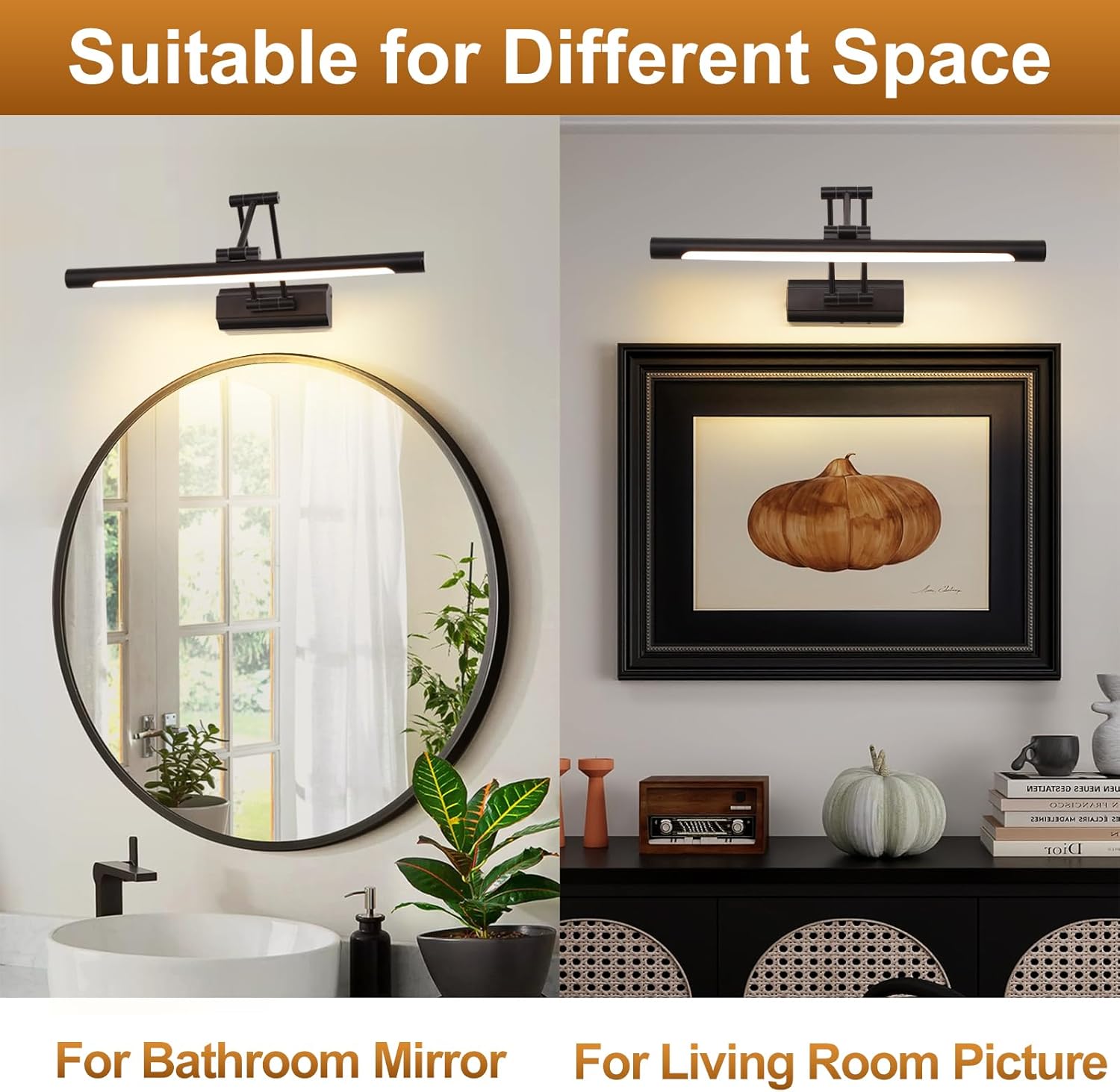 17" Picture Light Matte Black Hardwired Gallery Light 270° Rotation Led Poster Lights 95 CRI 3000K Non-Dimmable True-Color Cordless Art Lighting for Paintings, Display Cabinets，Bathroom.