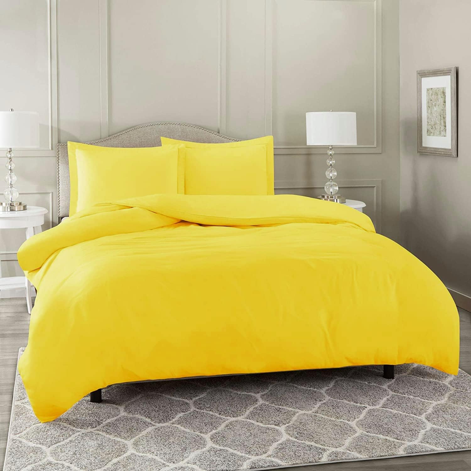 Soft 800 Series Yellow 3 PCS California King Duvet Cover Set (Duvet Cover + 2 Pillowshams) Zipper Cotton Bedding Comforter Cover Set