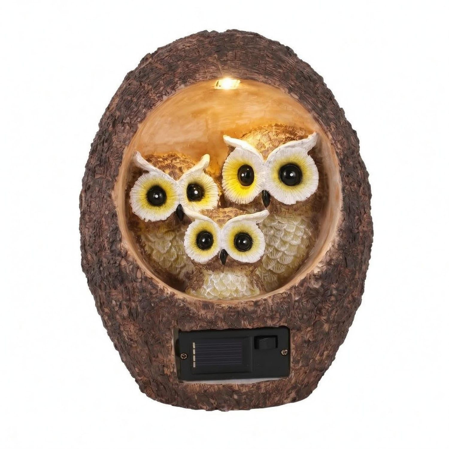 Bark-Textured Solar Tree Stump Light Warm LED Owl Stump Lamp Hollow Solar Owl Garden Light Decorative for Yard, Brown-image-22