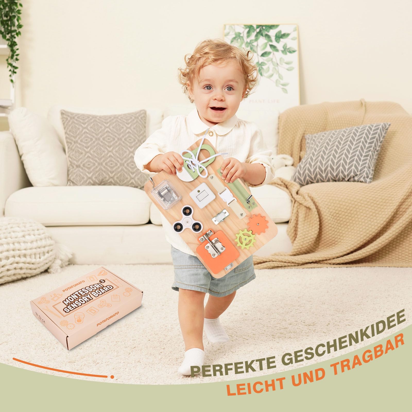 Montessori Spielzeug für Kleinkinder - Busy Board - Lernspielzeug Motorikspielzeug Sensorik Spielzeug Holzspielzeug - Autismus & ADHS Spielzeug - Förderung der Feinmotorik - kompaktes Reisespielzeug