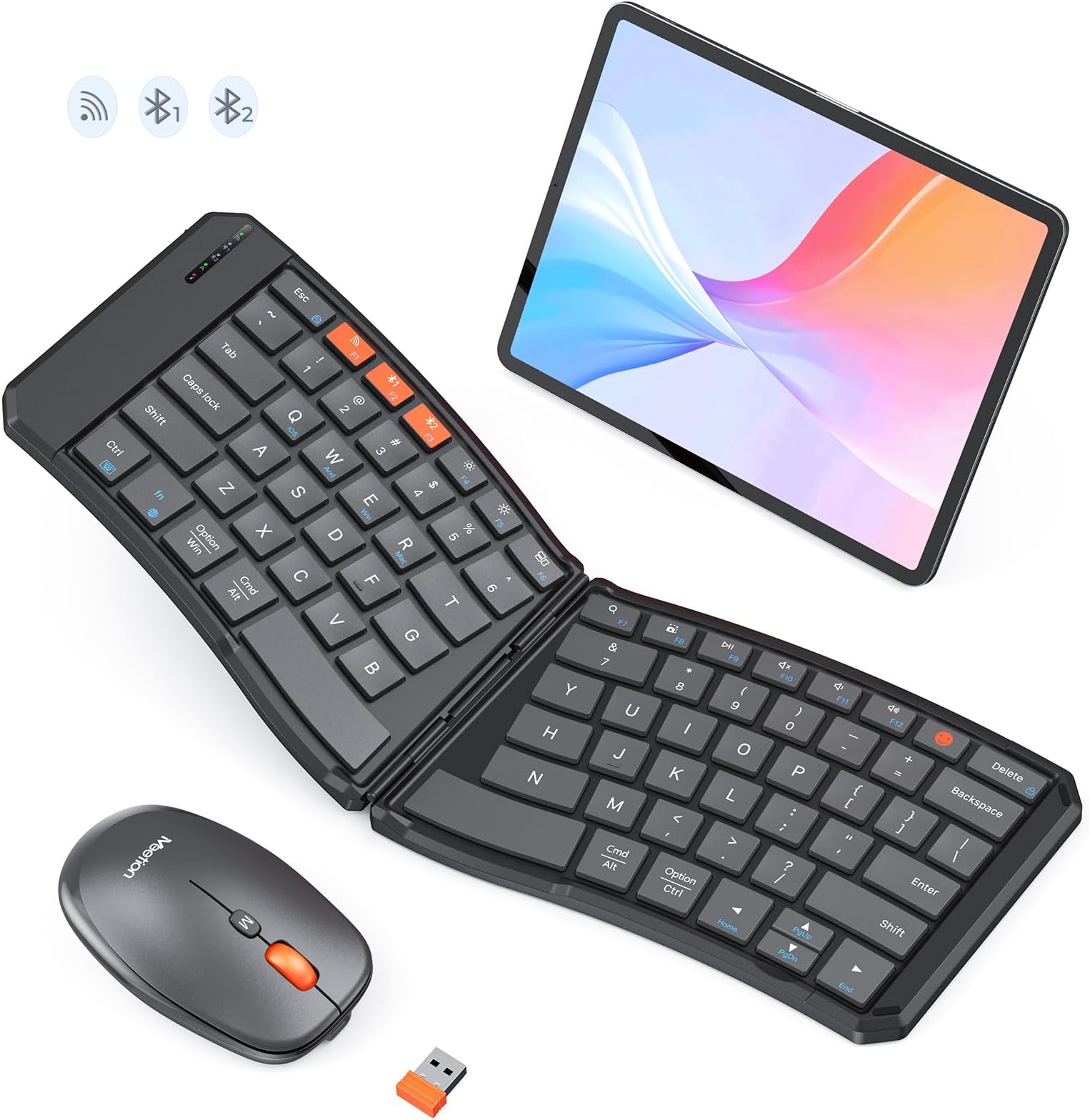 Foldable Bluetooth Keyboard and Mouse, C9880 Compact Portable Keyboard and Mouse for Business Travel, Ultra-Thin Folding Wireless Keyboard Mouse for iOS Android Windows Mac Tablet PC
