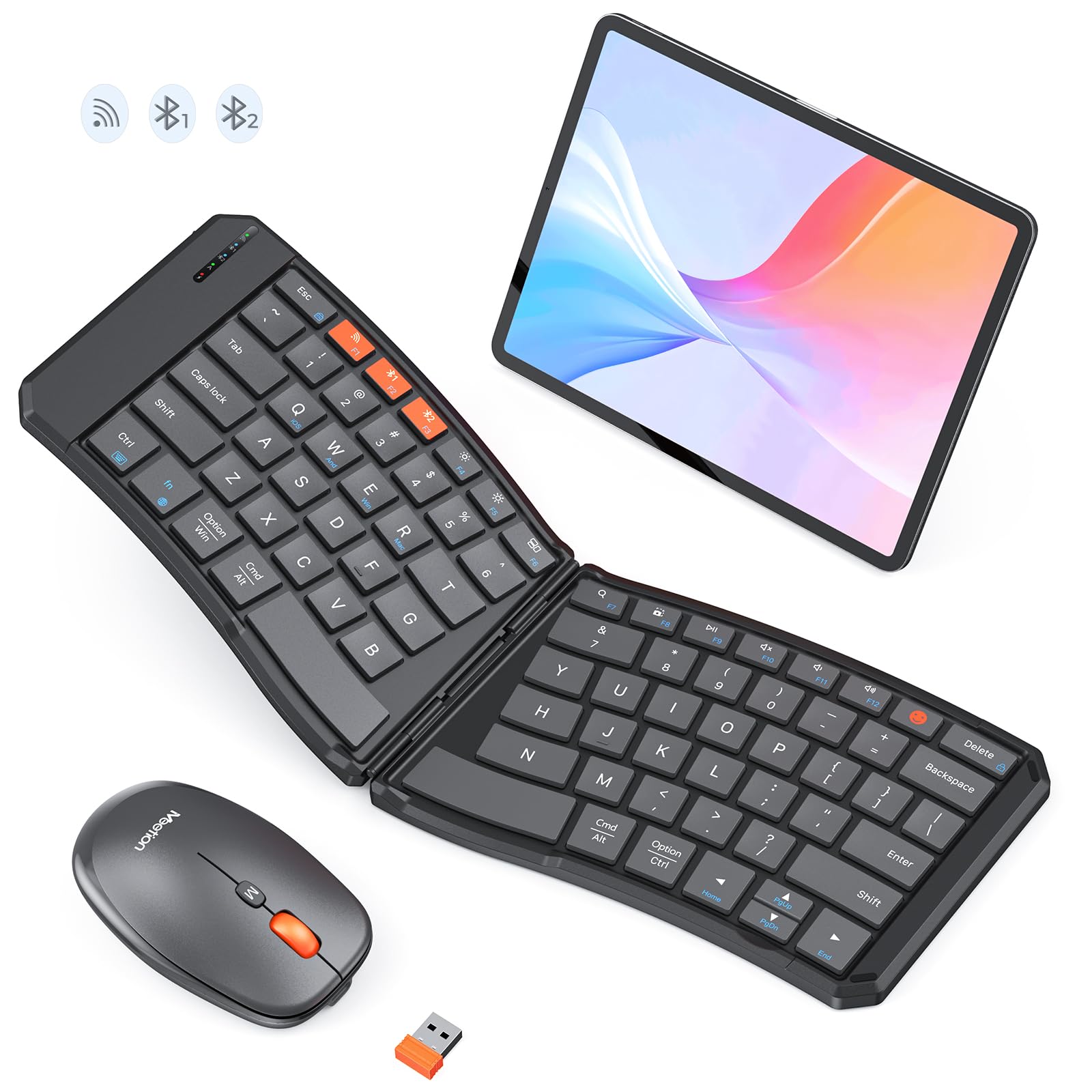 Photo 1 of MEETION Ergonomic Foldable Keyboard and Mouse, Portable Bluetooth Keyboard and Mouse for Business Travel, Ultra-Thin Folding Wireless Keyboard Mouse for Windows/Mac/iOS/Andriod, C9880