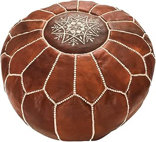 Marrakesh Gallery Moroccan Pouf - Genuine Goatskin leather - Bohemian Living Room Decor - Hassock & Ottoman Footstool - Round & Large Ottoman Pouf - Unstuffed - Includes Stuffing Instructions - coolthings.us