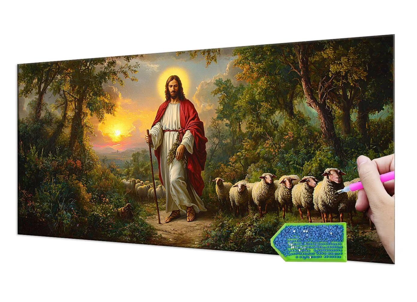 Diament Malarstwo Dorosły Duży Format 80x160 cm Diamentowy obraz Jezus Baranek Diament Malarstwo Dziecko, Diament Perła Haft Pełny Diament Cyrkonie Kryształ Ścieg krzyżykowy do Dekoracji Ściennej