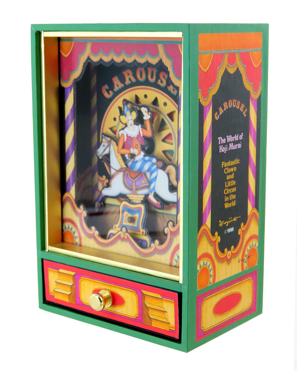 Lutèce Créations Animierte Spieluhr/Musikdose/Spieldose aus Holz zum Thema Zirkus mit Clown und Karussellpferd - An der schönen blauen Donau (Johann Strauss)