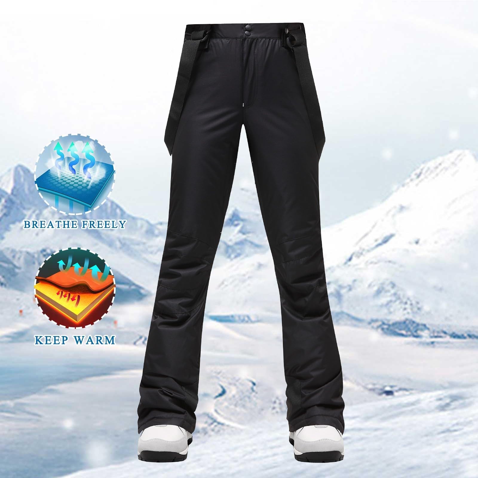 Wasserdichte Thermo-Skihose für Damen – Fleece-gefütterte Schneehose, Winter, warm, Softshell-Wanderhose, winddicht, kaltes Wetter, Outdoor, warm, Softshell-Wandern, Ski, Schneehose