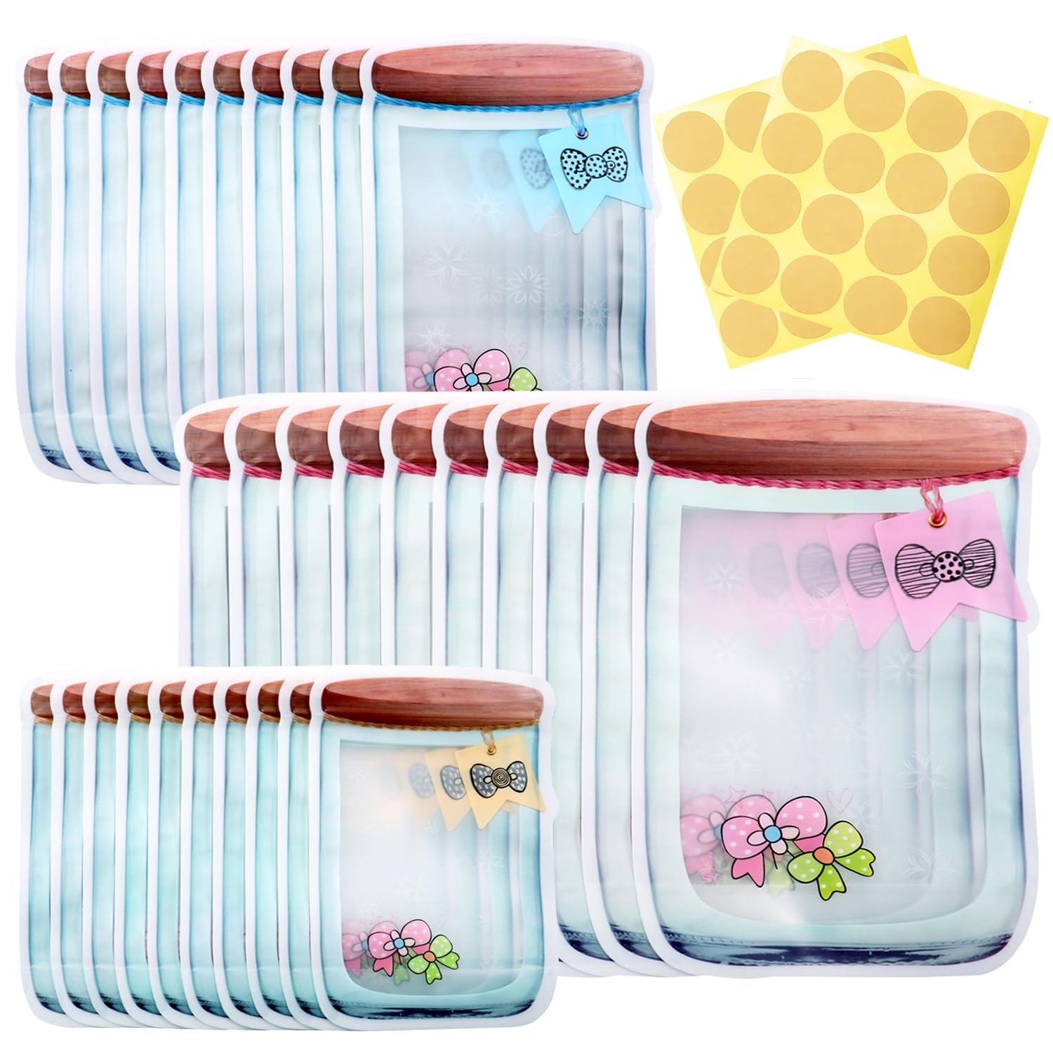 KESTAR Reusable Food Saver Storage Bags - 30 Pcs Mason Jar Zipper Sealed Fresh Bags