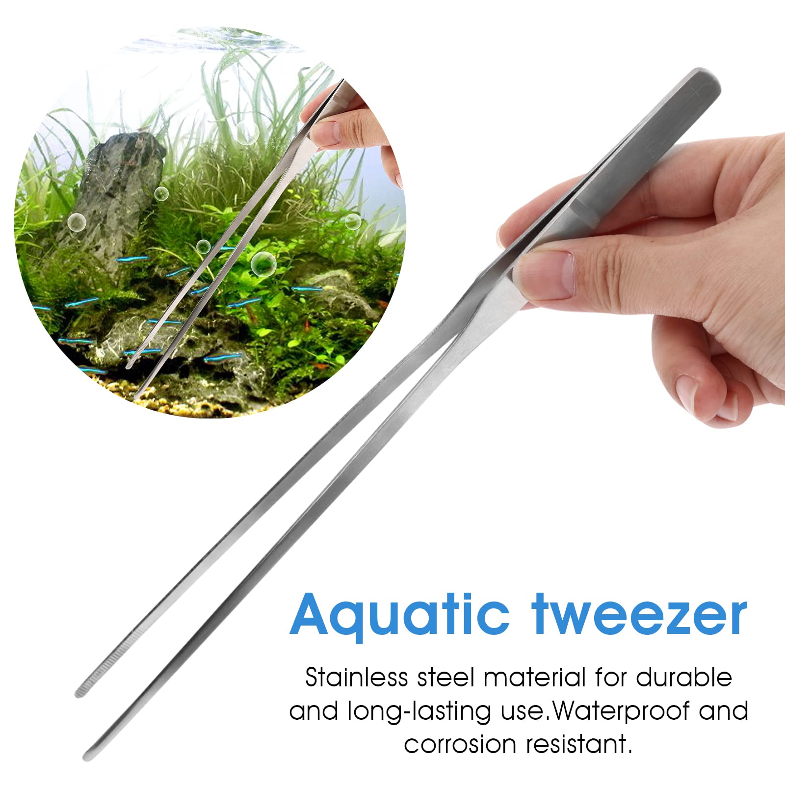 cobee Set di pinzette per acquari con sacchetto di flanella, 2 pinzette dritte e curve in acciaio inossidabile Acquario Terrario Aquascape per piante da acquario Strumenti di Aquascape(27cm)