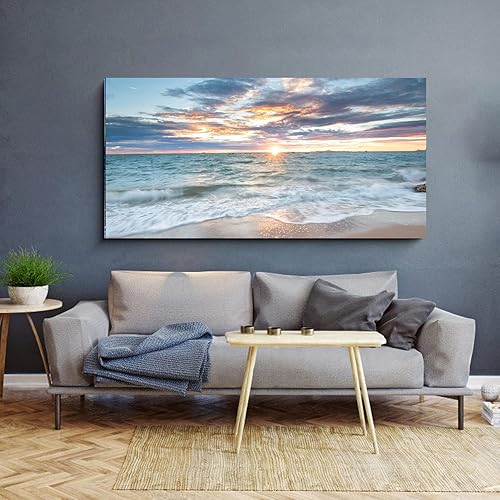 Miniatura 6 de Yxbhhym - Arte de pared de playa y puesta de sol, decoración de pared costera, impresiones en lienzo de paisaje marino para decoración de sala de